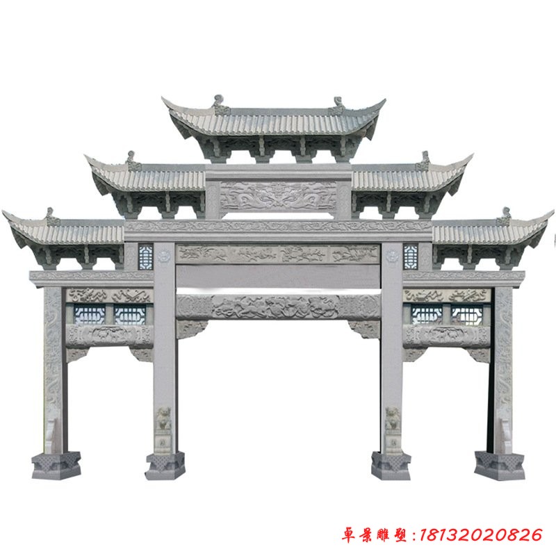 大理石三門(mén)五樓牌坊雕塑
