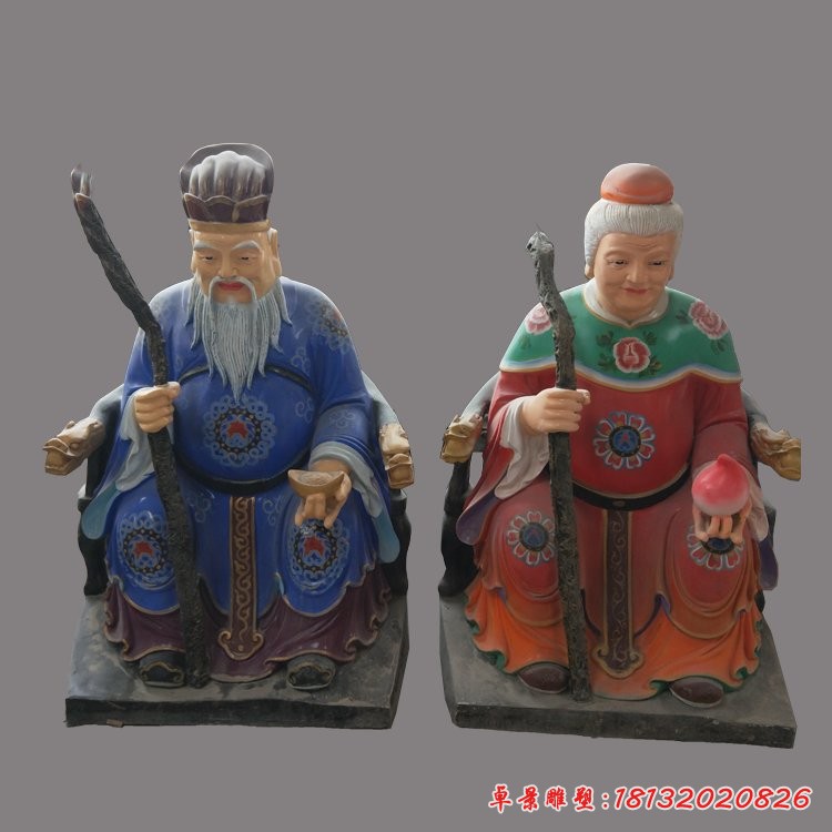 玻璃鋼彩繪土地公土地婆，土地廟神像雕塑