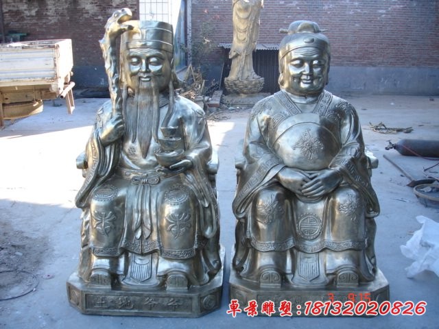 銅雕土地公土地婆，神仙銅雕
