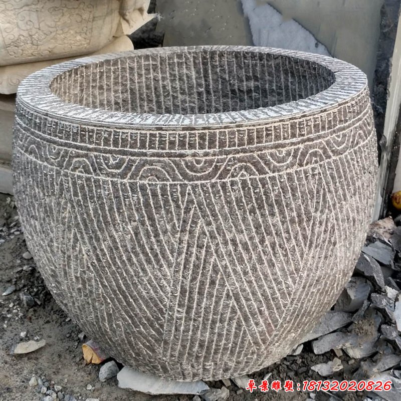 青石水缸,仿古水缸石雕