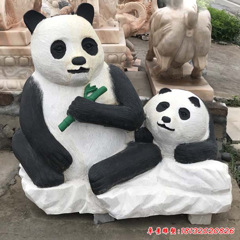 母子熊貓石雕，公園動物石雕