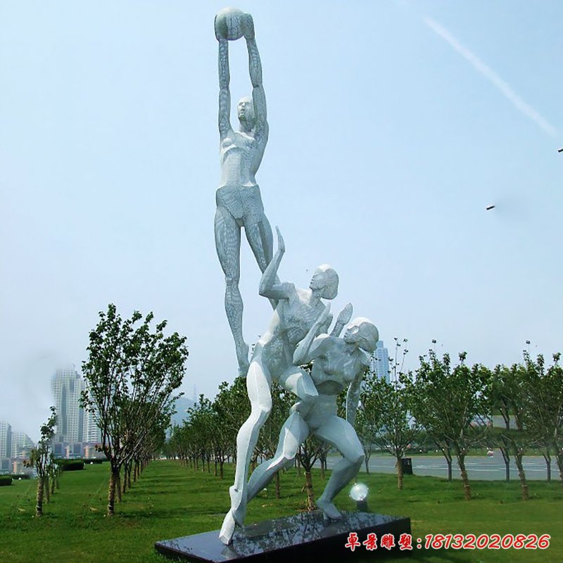 不銹鋼打籃球雕塑，公園不銹鋼人物雕塑