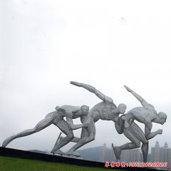 抽象不銹鋼滑雪運動員雕塑