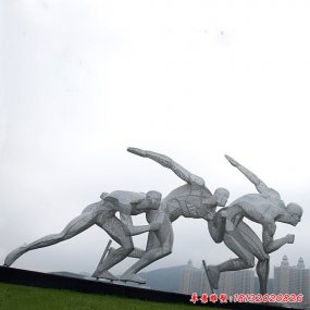抽象不銹鋼滑雪運動員雕塑